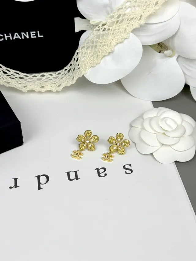 Chanel Floral Crystal Drop Earrings 3