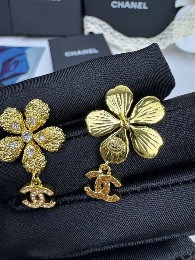 Chanel Floral Crystal Drop Earrings 5
