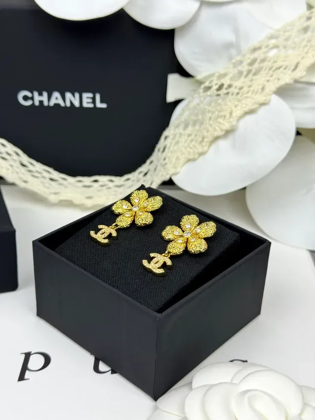 Chanel Floral Crystal Drop Earrings 6