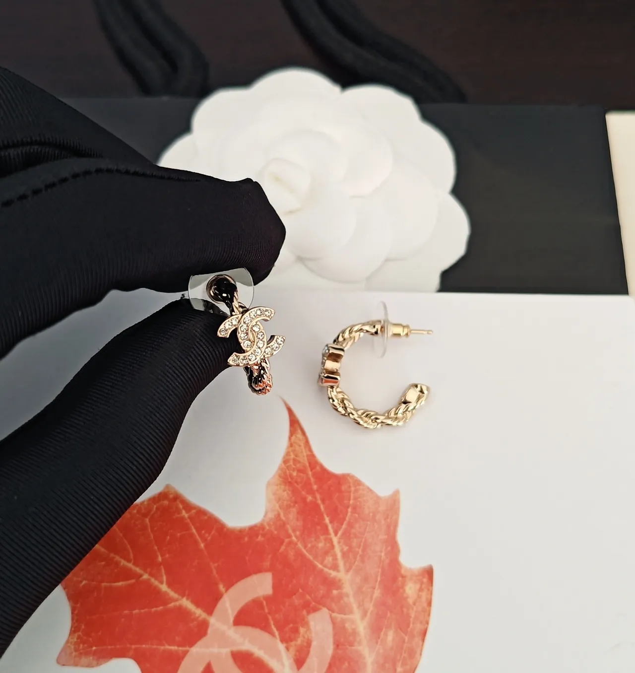 Chanel Gold Silver Pavé-Crystal Interlocking CC Logo Earrings 4