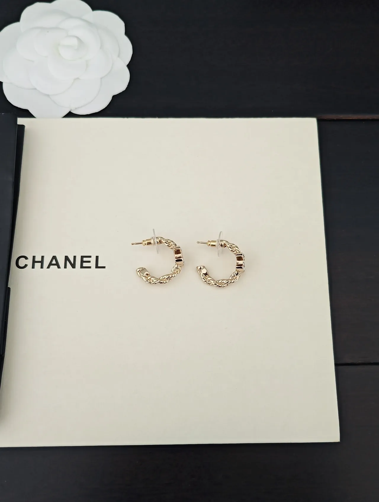Chanel Gold Silver Pavé-Crystal Interlocking CC Logo Earrings 5