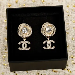 Chanel सोना चांदी मोड़ल घुंघराला टॉप Pavé क्रिस्टल CC Logo कानफूल