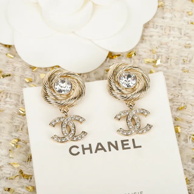 Chanel Gold Silver Twisted Spiral Top Pavé Crystal CC Logo Earrings 5