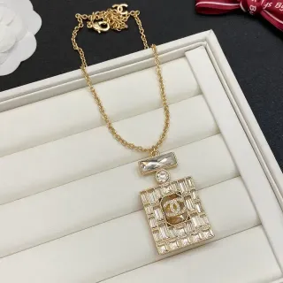 Chanel Gold Transparent Chain Crystal-Encrusted Bottle Pendant Necklace