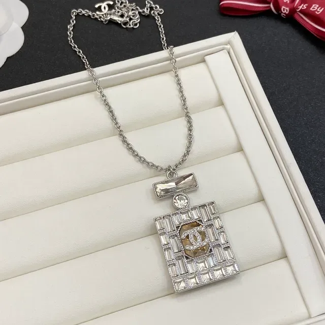 Chanel Gold Transparent Chain Crystal-Encrusted Bottle Pendant Necklace 2