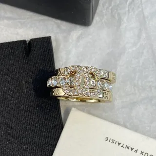 Chanel Gold Transparent Stacked Pavé-Crystal Ring
