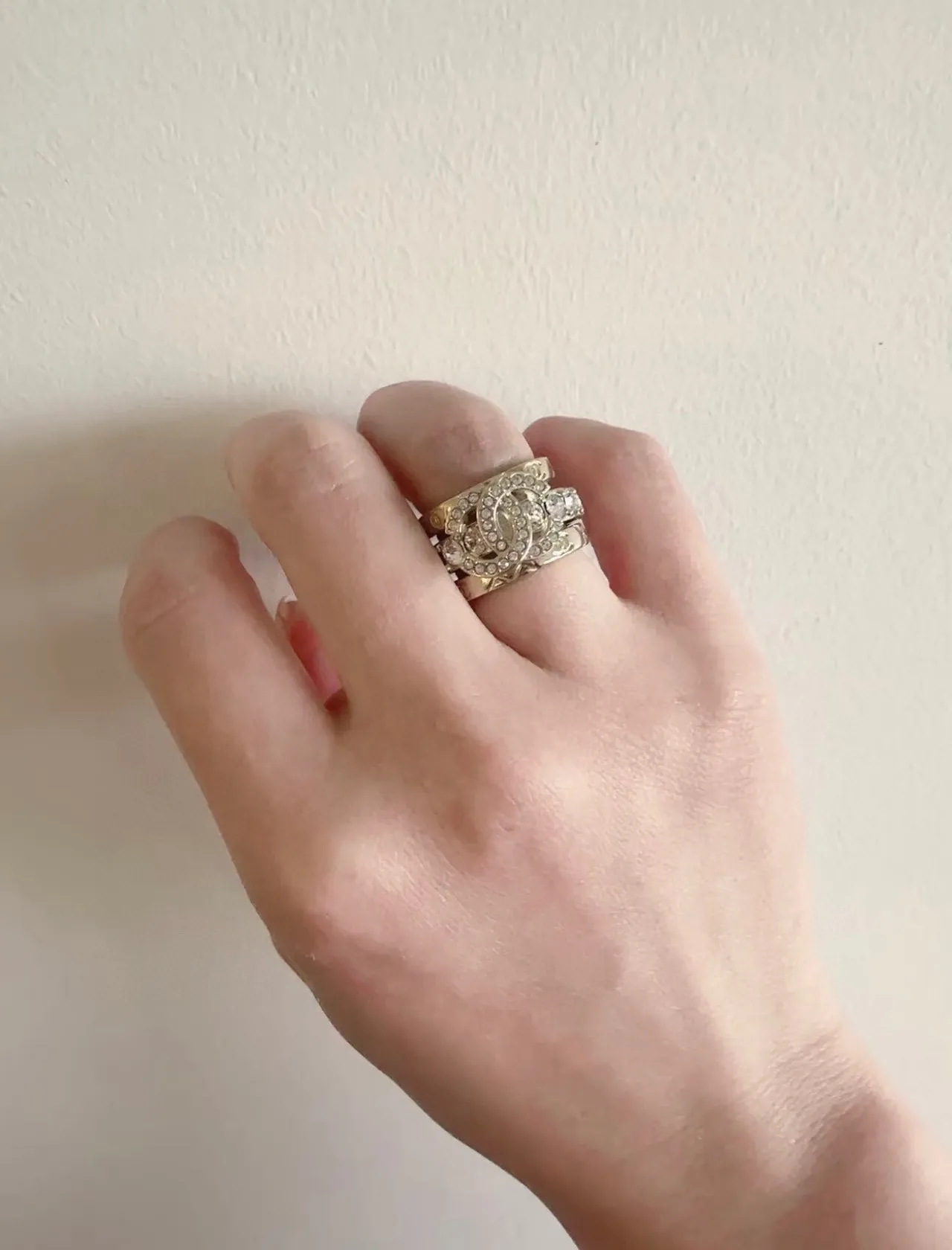Chanel Gold Transparent Stacked Pavé-Crystal Ring 4