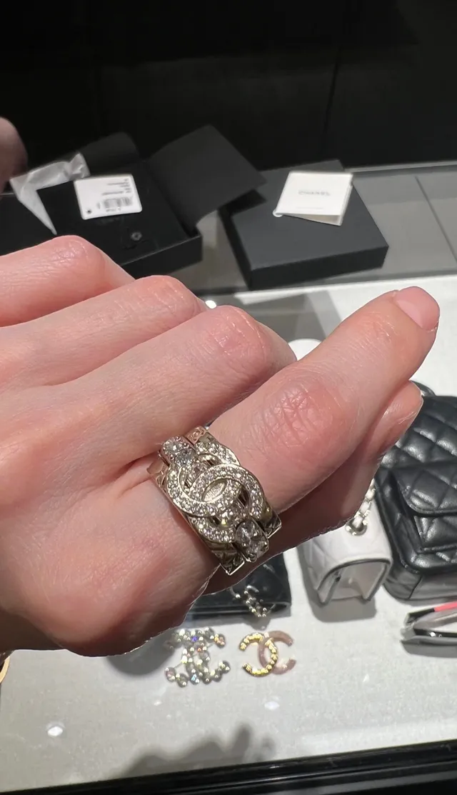 Chanel Gold Transparent Stacked Pavé-Crystal Ring 5
