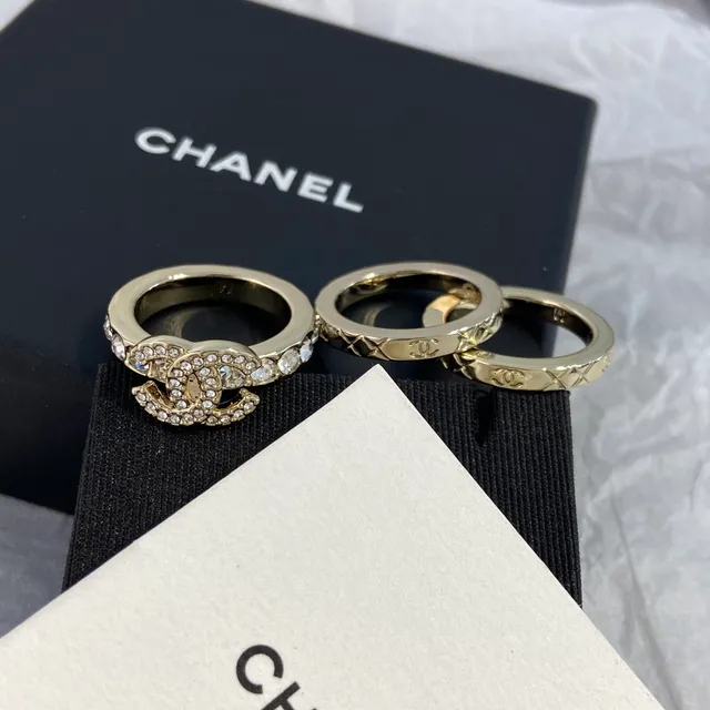 Chanel Gold Transparent Stacked Pavé-Crystal Ring 9