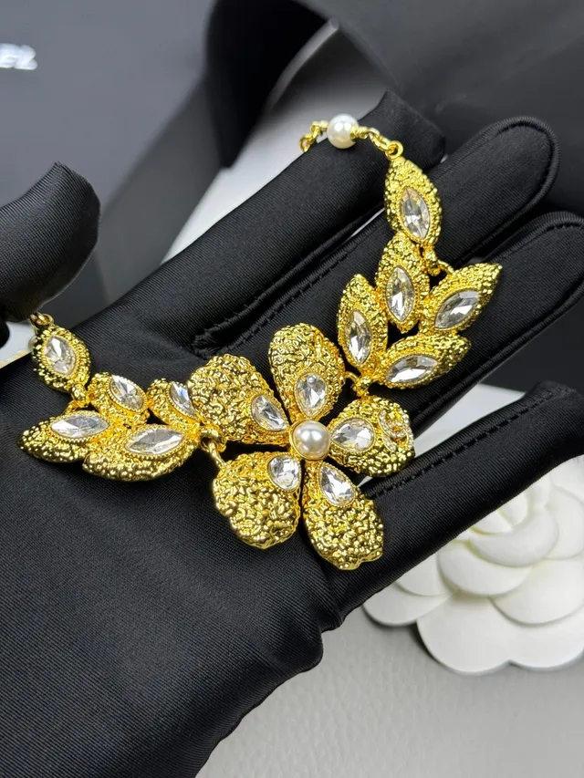 Chanel Gold White Floral Bib Textured Necklace 7