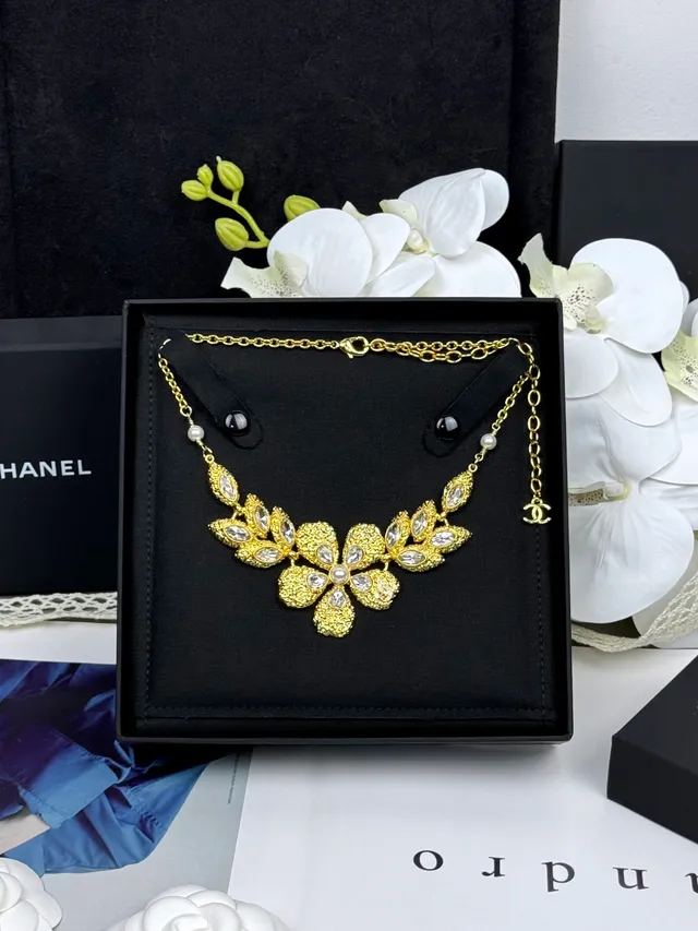 Chanel Gold White Floral Bib Textured Necklace 9