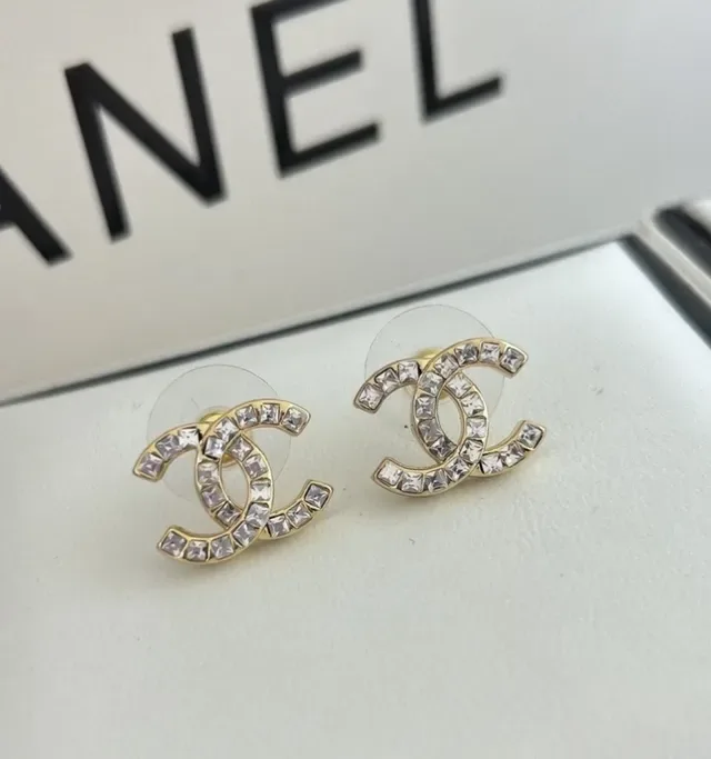 Chanel Interlocking CC Pavé Crystal Stud Earrings 2