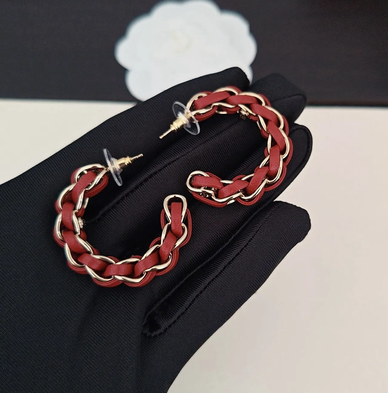 Chanel Interwoven Leather and Chain Hoop Earrings 2