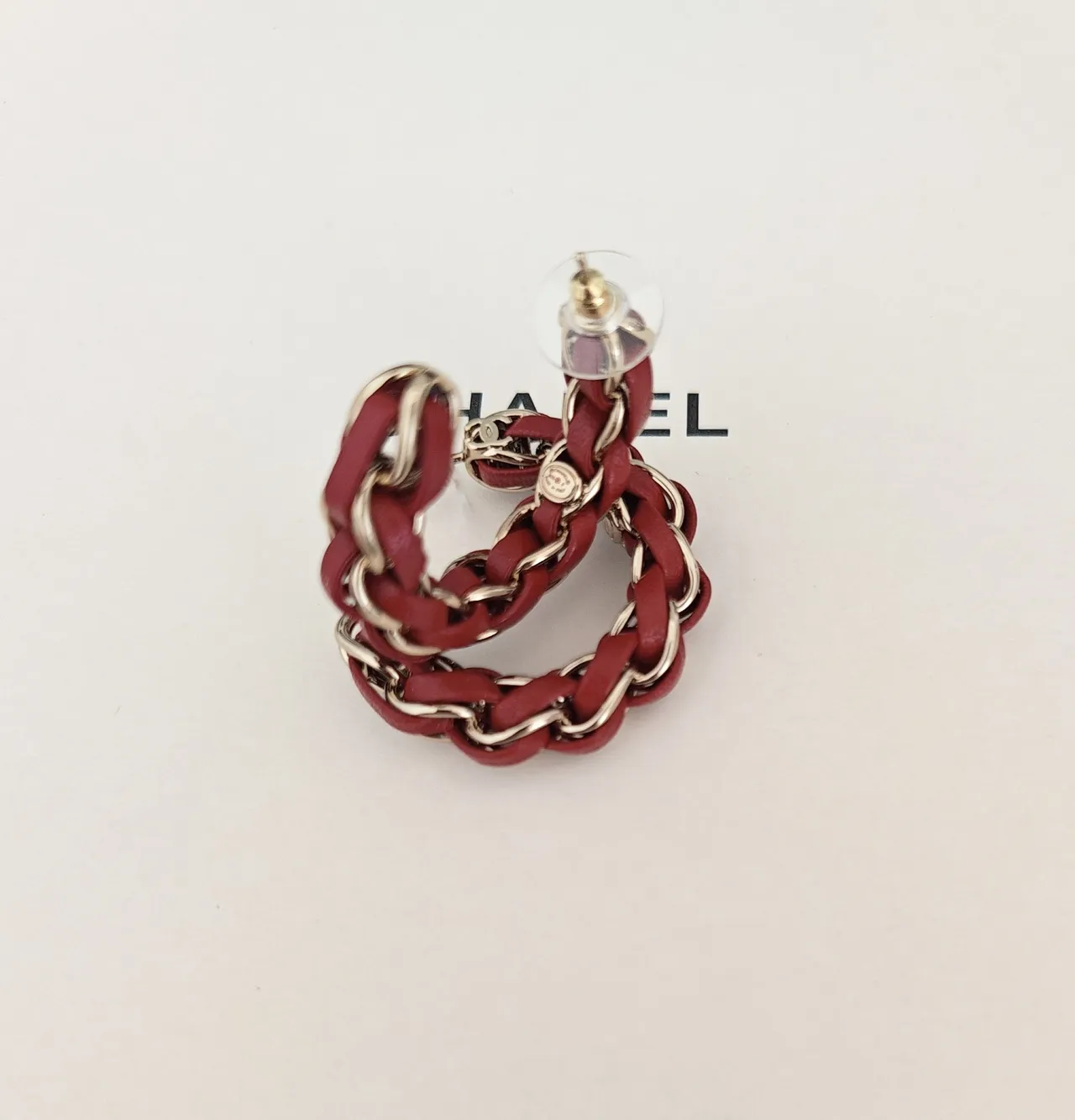 Chanel Interwoven Leather and Chain Hoop Earrings 3