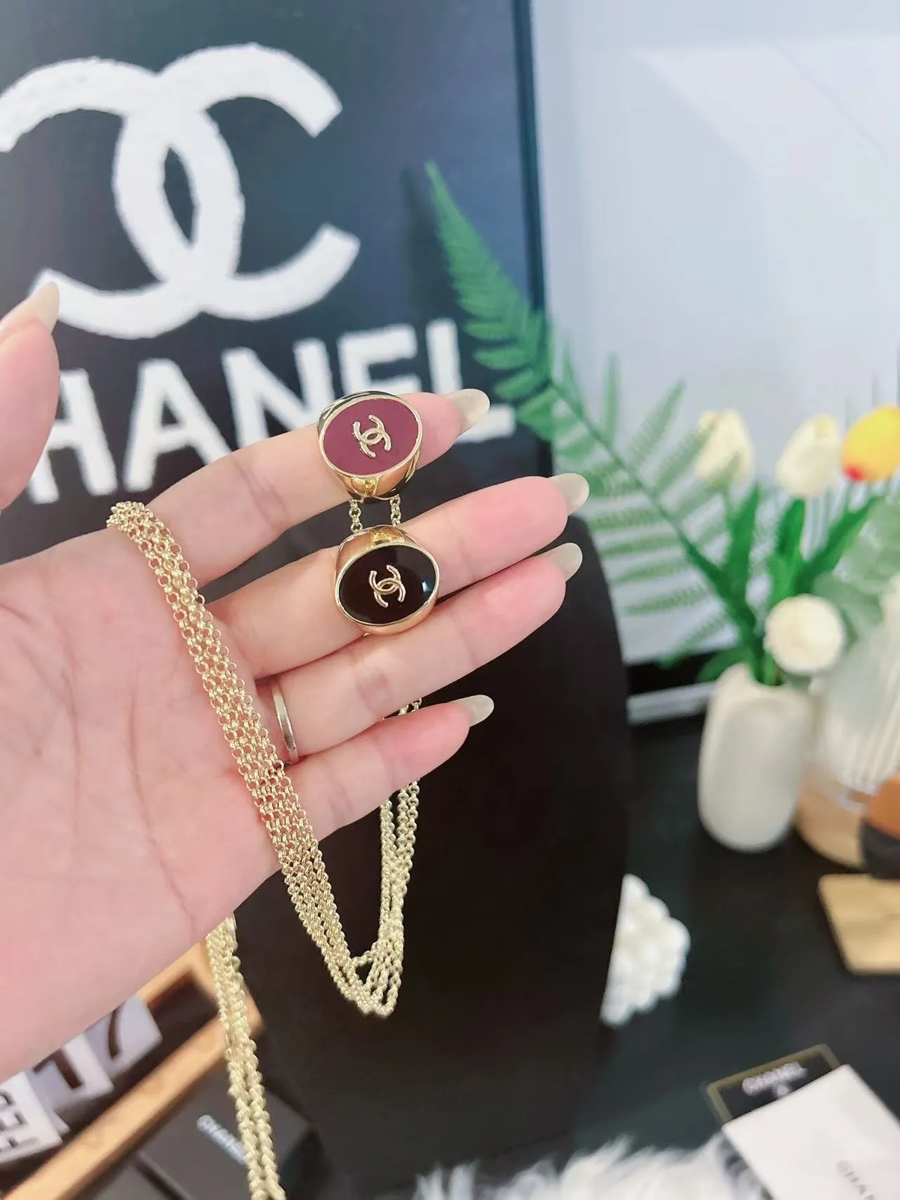 Chanel Layered Gold-Tone Asymmetrical Pendant Necklaces 3