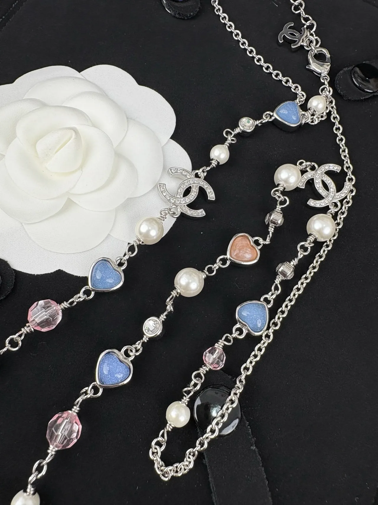 Chanel Layered Pearl and Heart Bead Necklace 6