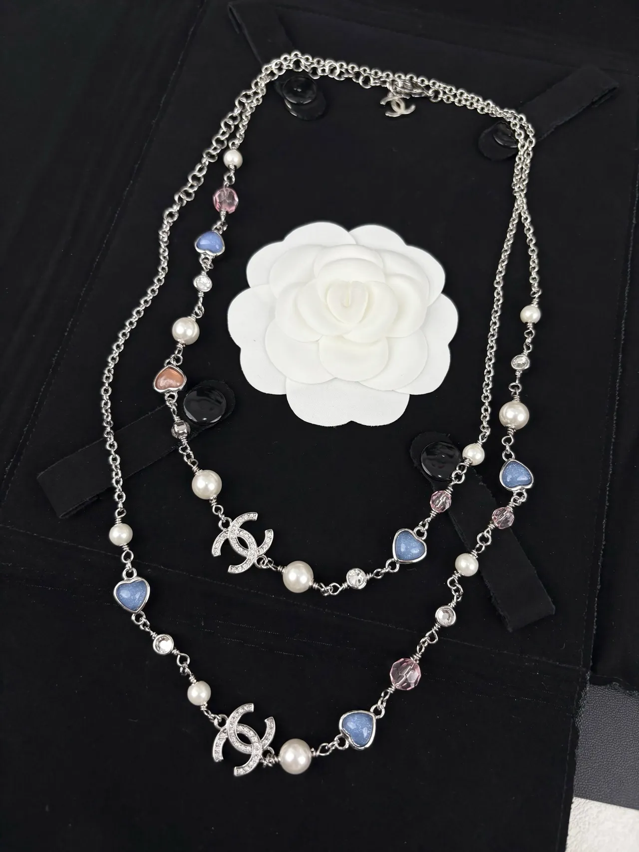Chanel Layered Pearl and Heart Bead Necklace 9