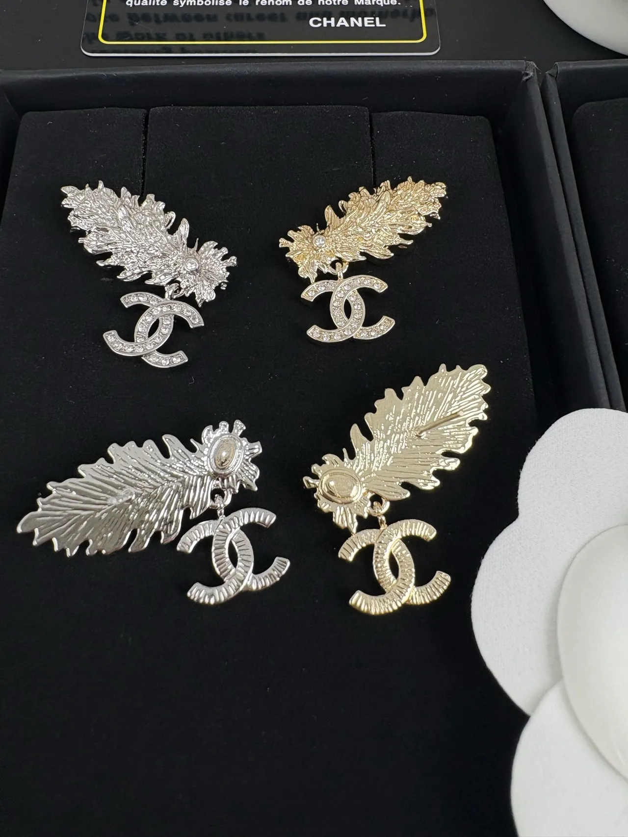 Chanel Leaf Motif Crystal Drop Earrings 2