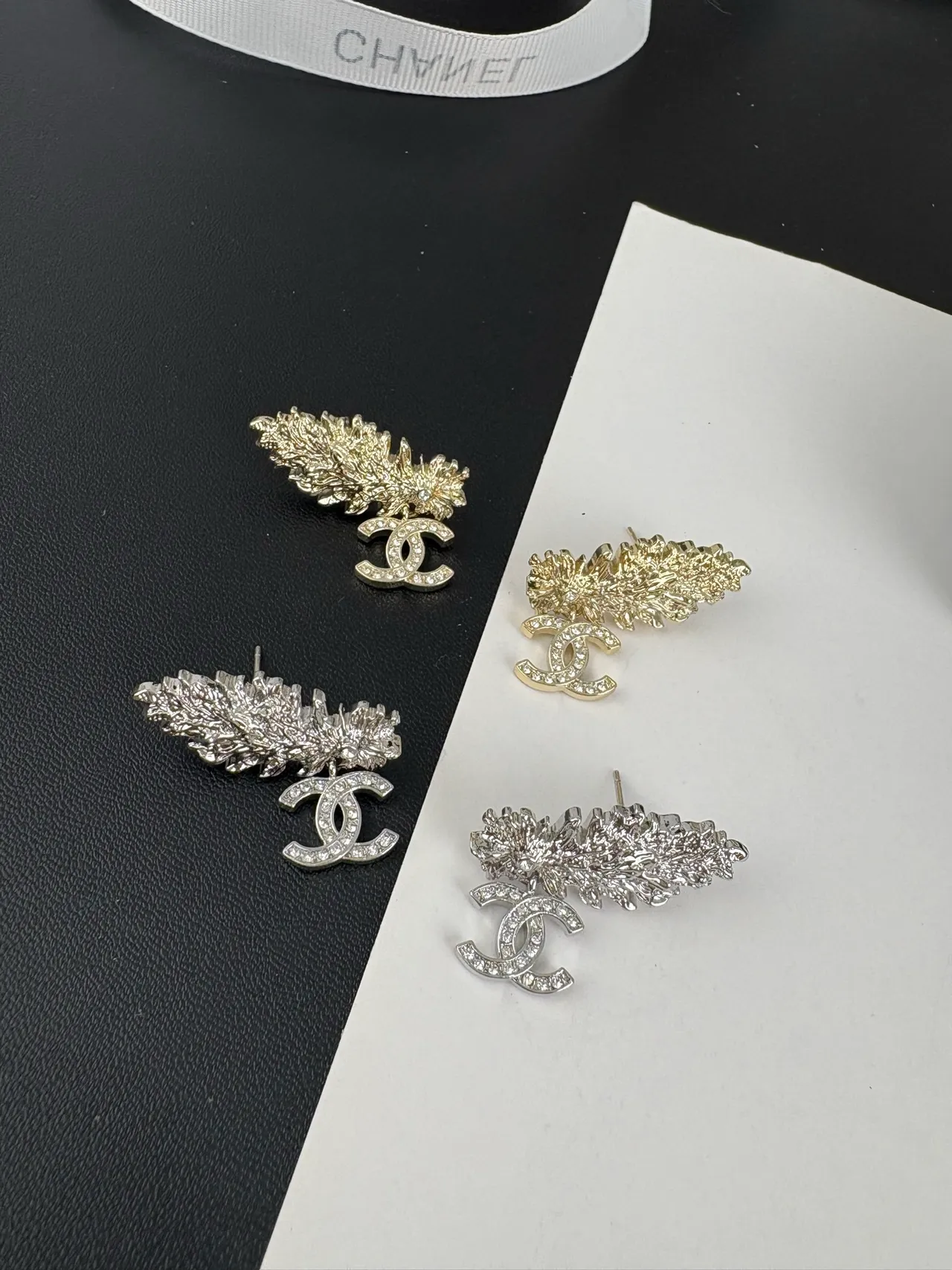 Chanel Leaf Motif Crystal Drop Earrings 3