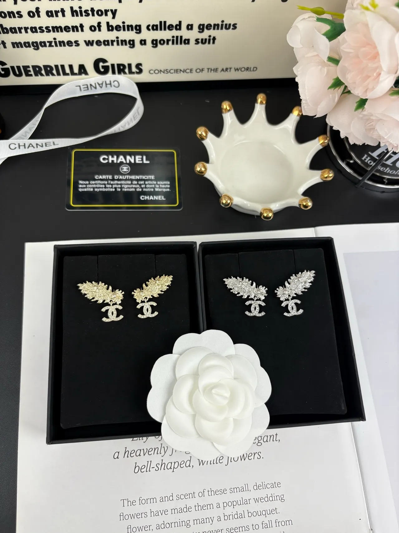 Chanel Leaf Motif Crystal Drop Earrings 4
