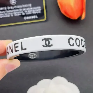Chanel Logo Bangle White and Black Bracelet