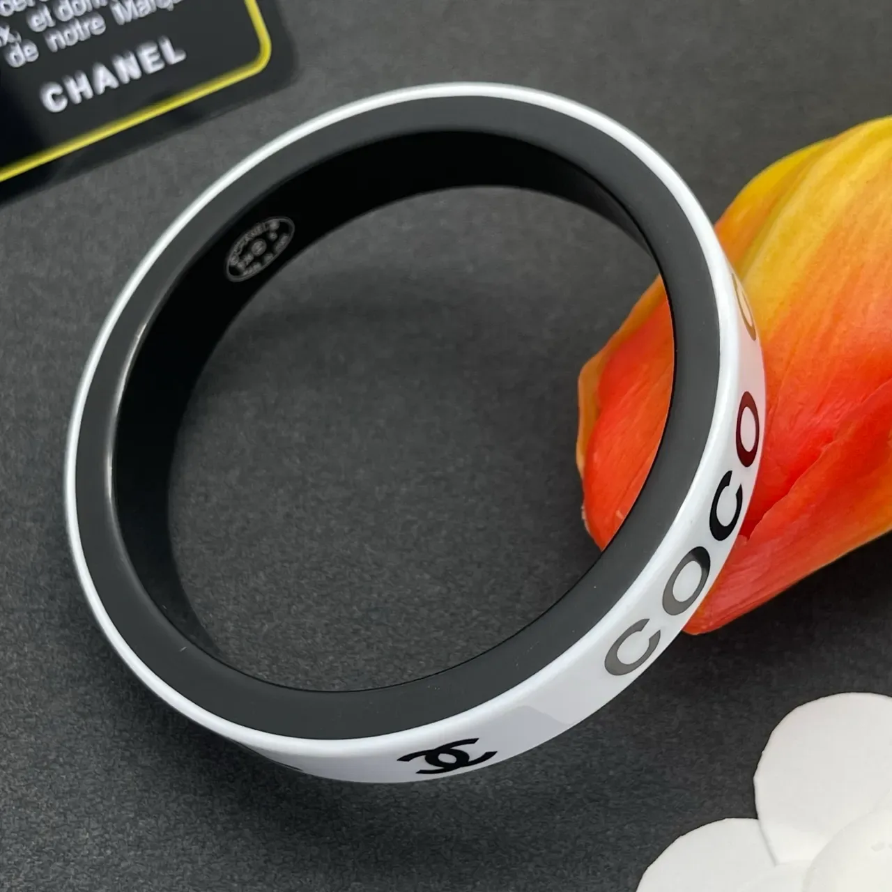 Chanel Logo Bangle White and Black Bracelet 5