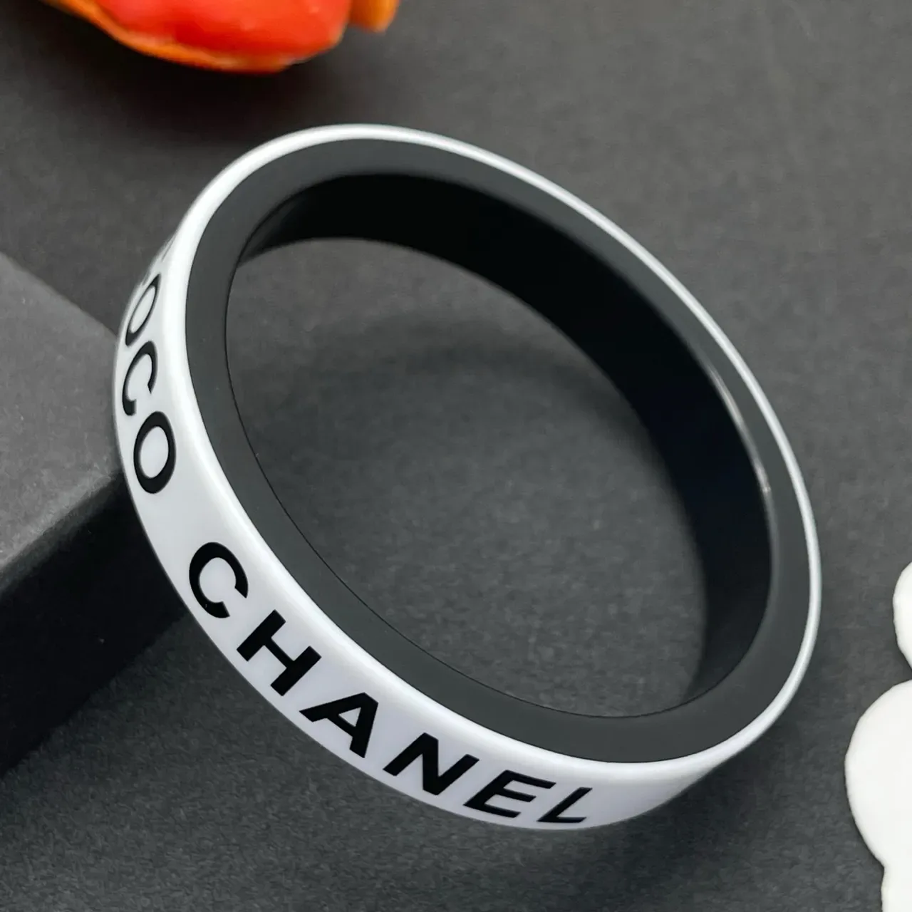 Chanel Logo Bangle White and Black Bracelet 6