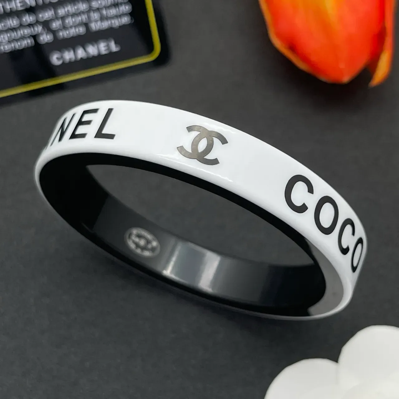 Chanel Logo Bangle White and Black Bracelet 8