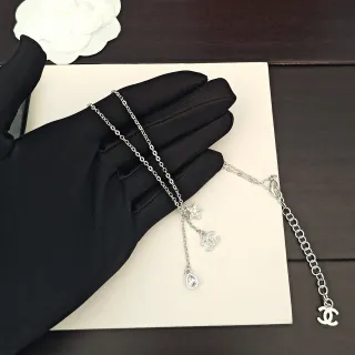 Chanel Multi-Charm Drop Silver Chain Necklace