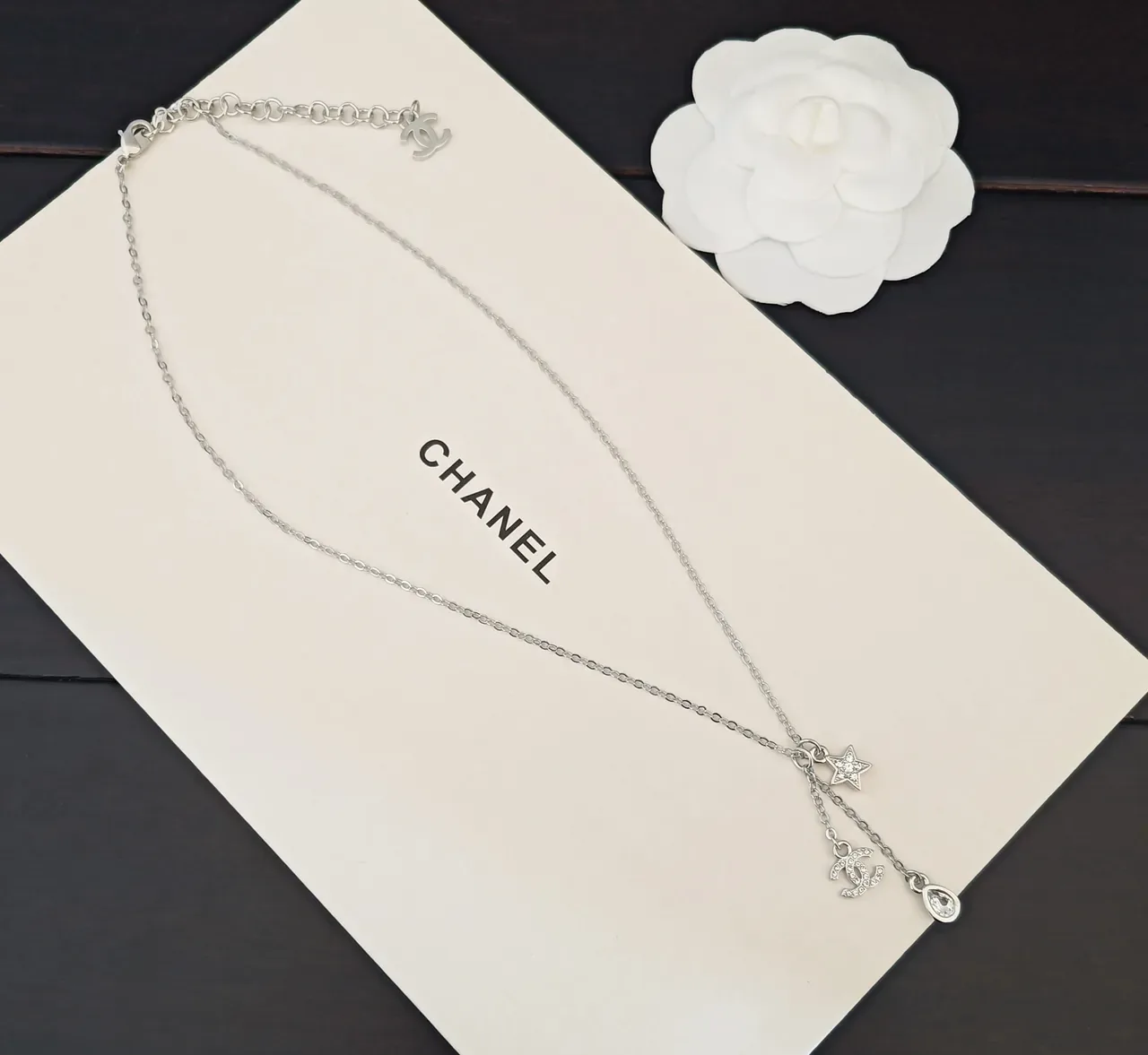 Chanel Multi-Charm Drop Silver Chain Necklace 4