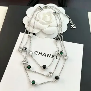 Chanel Multi-Strand Crystal and CC Logo Necklace