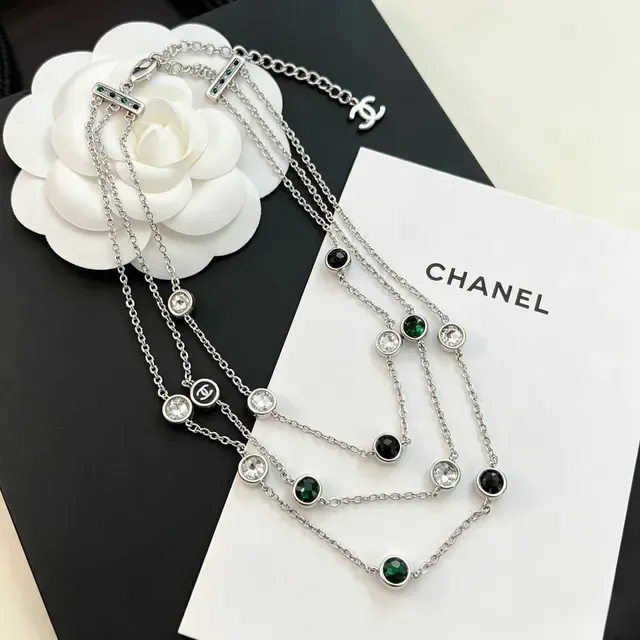 Chanel Multi-Strand Crystal and CC Logo Necklace 3