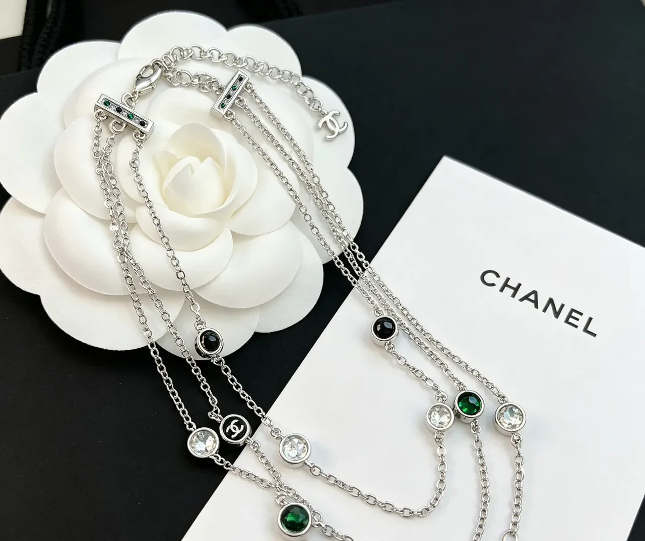 Chanel Multi-Strand Crystal and CC Logo Necklace 4