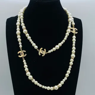 Chanel Pearl and Crystal Interlocking CC Logo Double-Strand Necklace
