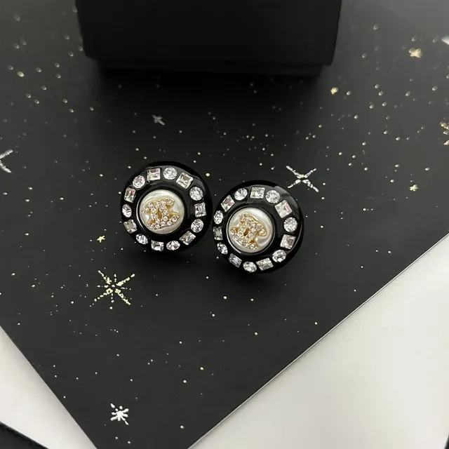 Chanel Pearl CC Crystal-Encrusted Black Stud Earrings 2