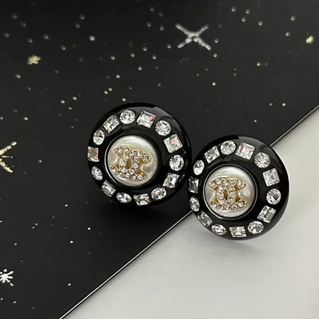 Chanel Pearl CC Crystal-Encrusted Black Stud Earrings 5