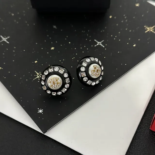 Chanel Pearl CC Crystal-Encrusted Black Stud Earrings 6