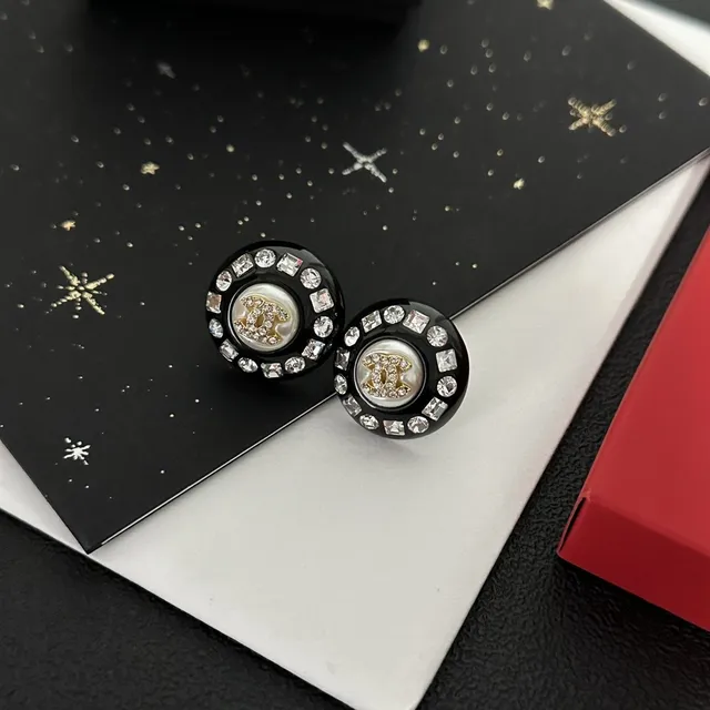 Chanel Pearl CC Crystal-Encrusted Black Stud Earrings 9