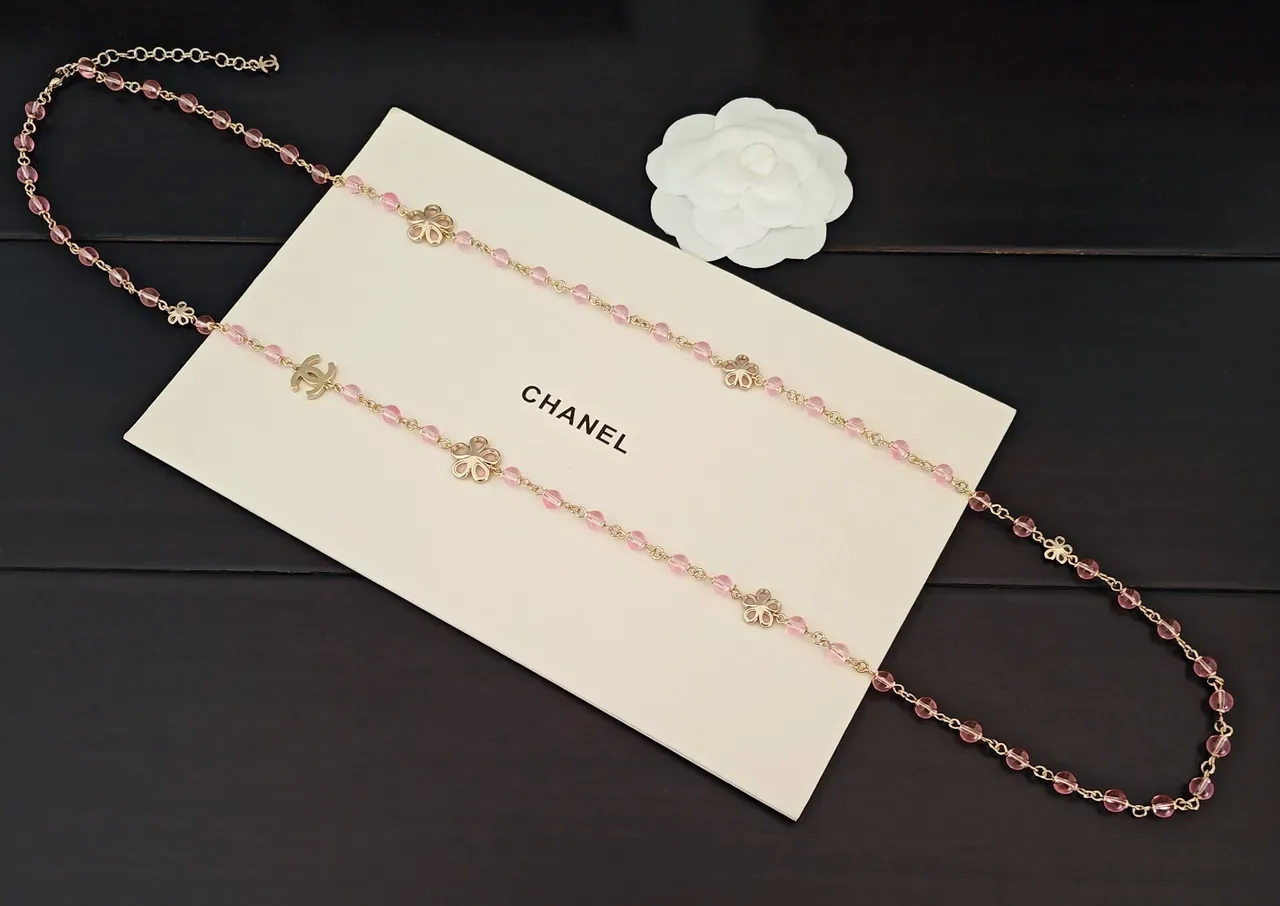 Chanel Collier Chaîne Fleurs Perles Rose 3
