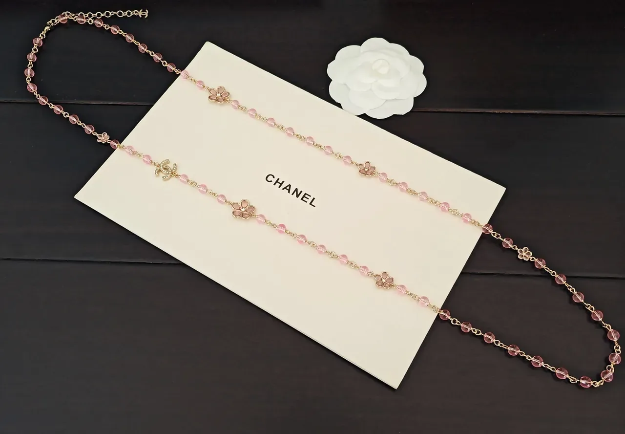 Chanel Collier Chaîne Fleurs Perles Rose 4