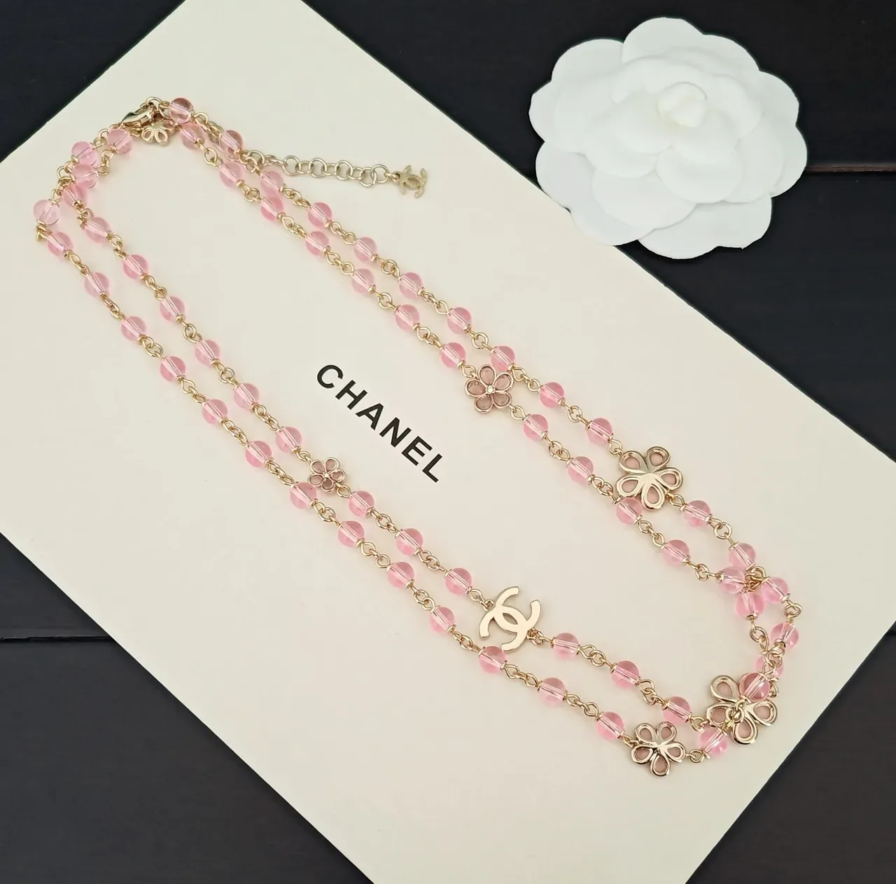 Chanel Collier Chaîne Fleurs Perles Rose 5