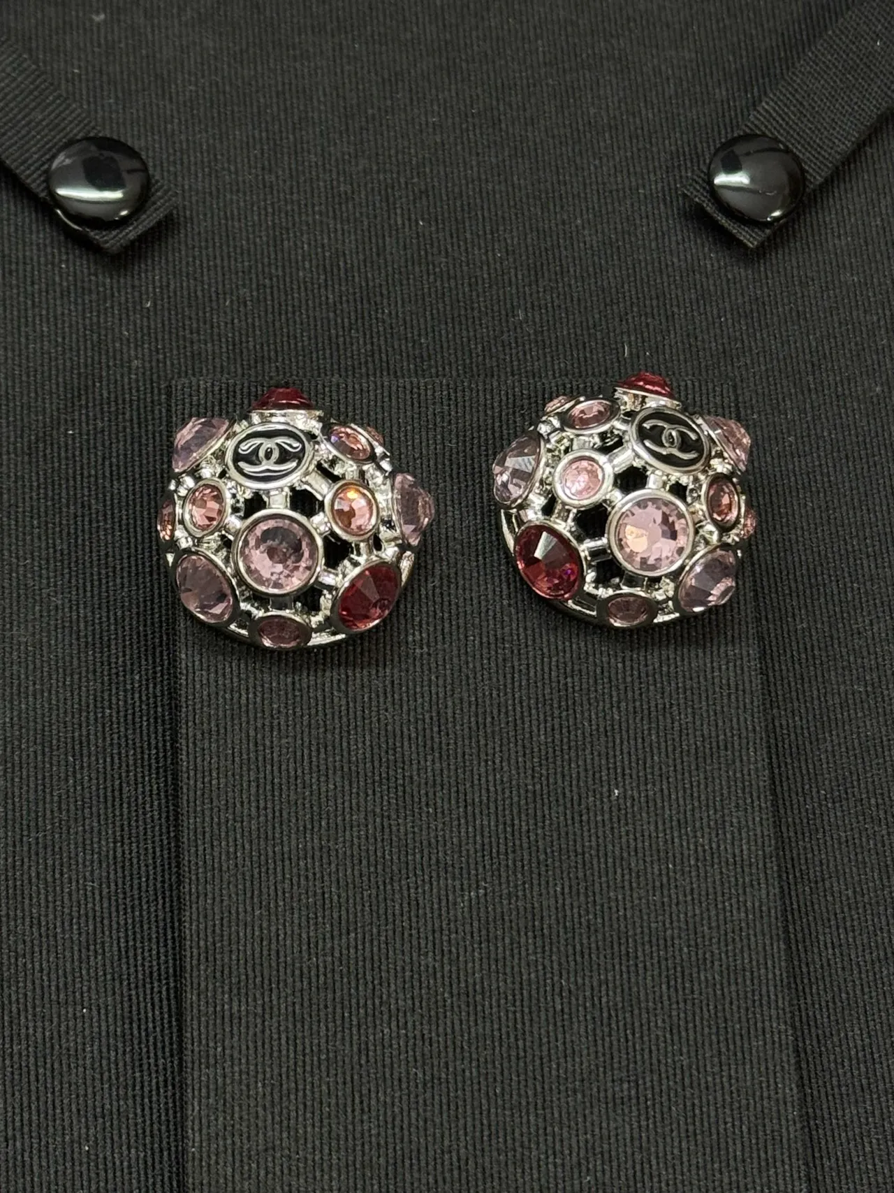 Chanel Pink Red Spherical Dome Openwork Lattice Earrings 2