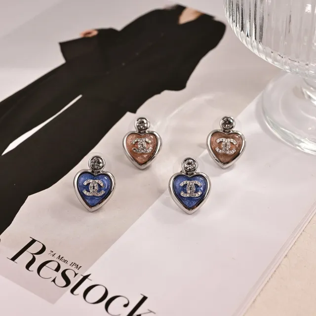 Chanel Pink Silver Heart-Shaped Enamel-Filled Earrings 11