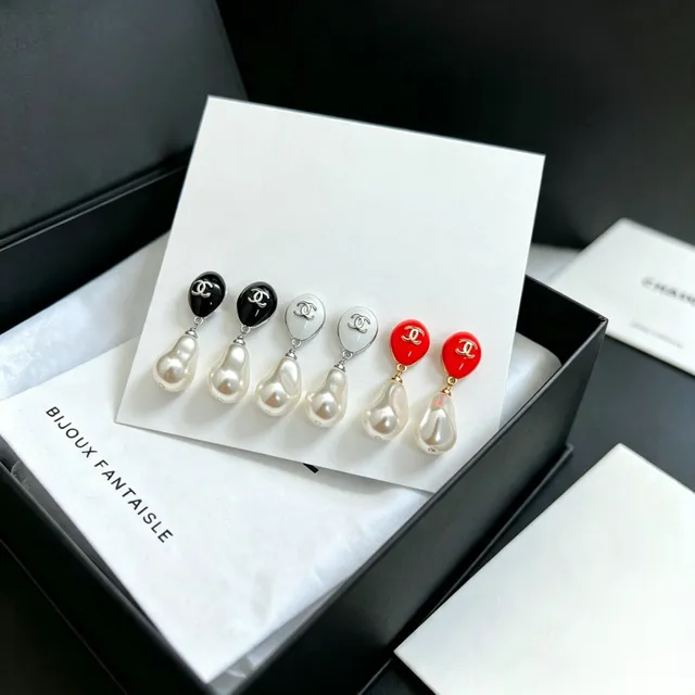 Chanel Red Enamel and Baroque Pearl Drop Earrings 3