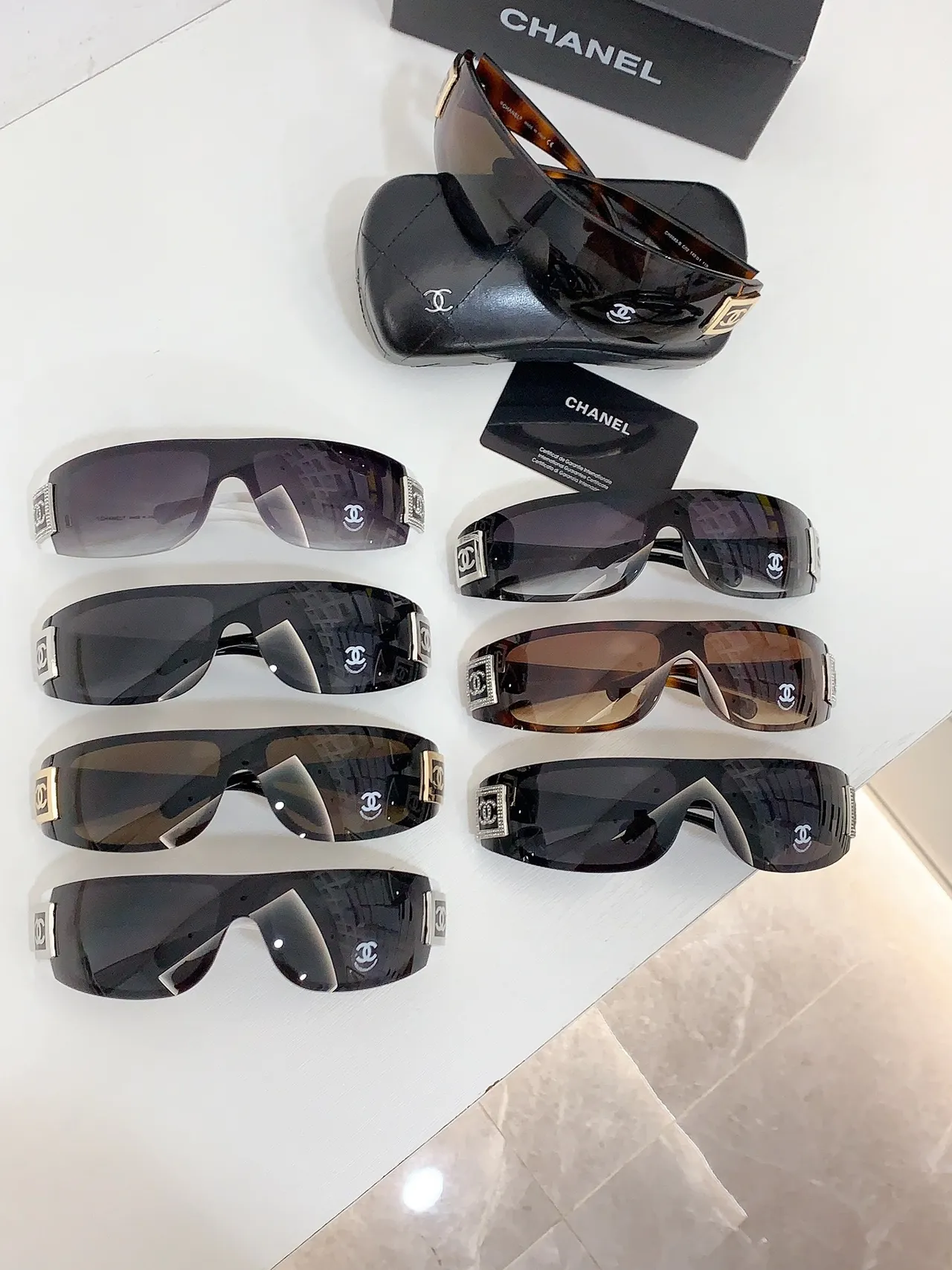 Chanel Shield-Style Black Silver Wraparound Sunglasses 2