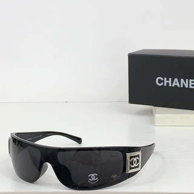Chanel Shield-Style Black Silver Wraparound Sunglasses 4