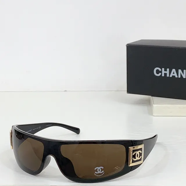 Chanel Shield-Style Black Silver Wraparound Sunglasses 6