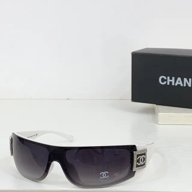 Chanel Shield-Style Black Silver Wraparound Sunglasses 9