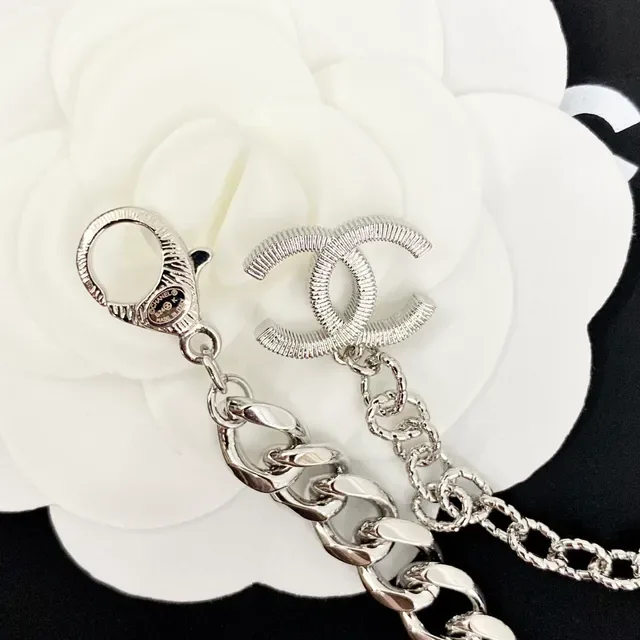 Collier Chanel Chaîne Curb Chunky Argent Or Métal Double Ton 2