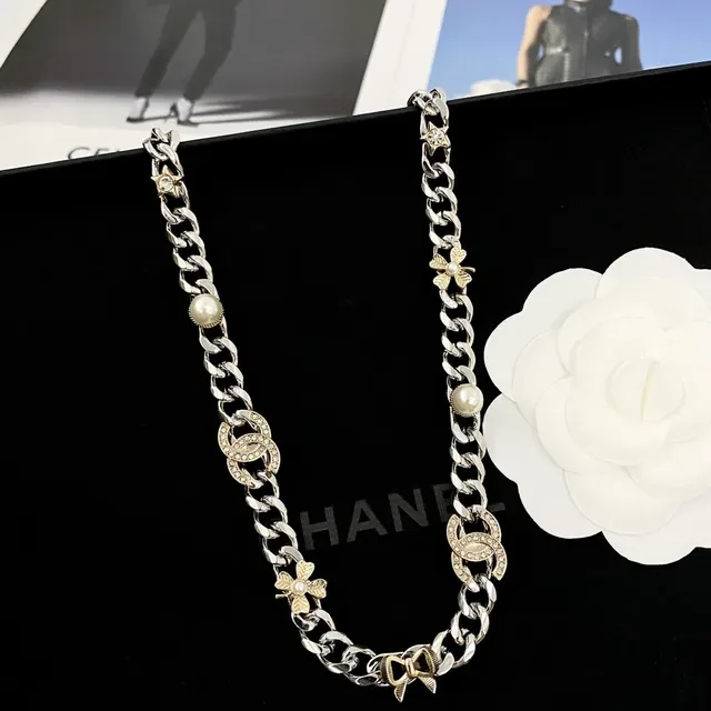 Collier Chanel Chaîne Curb Chunky Argent Or Métal Double Ton 3